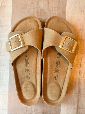 New Project Cloud Womens Ibiza Tan Genuine Leather Slide Sandals w Buckle Size 9